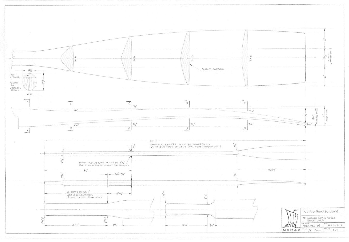 Spoon oars plan | NOMAD BOATBUILDING